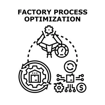 Factory process optimization improving robotic manufacturing efficiency Stock Illustration
