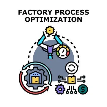 Factory process optimization improving robotic manufacturing efficiency Stock Illustration