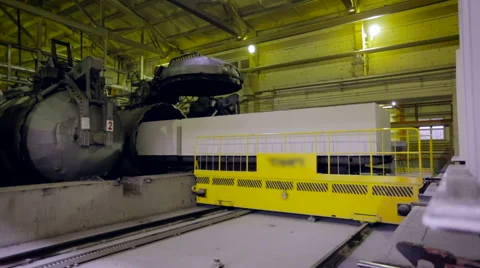 Factory. Producing Building Material. Conveyer Bringing White Massive Building Stock Footage 68613468