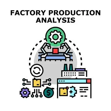 Factory production analysis optimizing industrial manufacturing process Stock Illustration