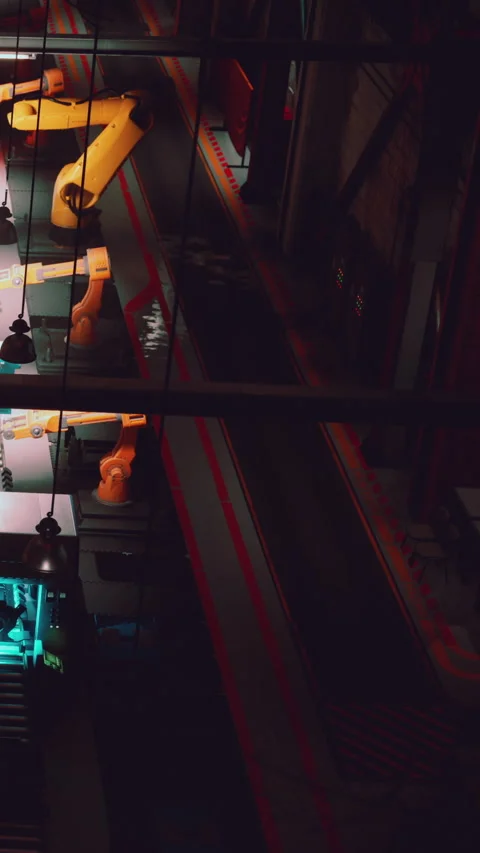 Factory production area with robotic arms and machinery at work Stock Footage 339772869