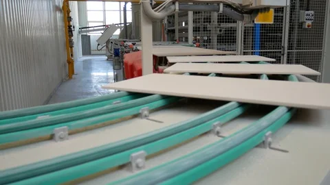 Factory for Production of Ceramic Modern Tiles on Conveyor Belt Stock Footage 88208936