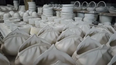 Factory for the production of ceramic products. The process of making ceramic Video stock 142076299