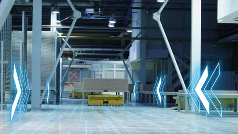 Factory for the production of ceramic tiles. Autonomous guided vehicles and 動画素材 331097407