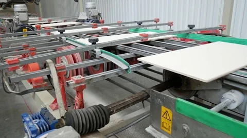Factory for the Production of Ceramic Tiles on Conveyor Belt Stock Footage 76582014