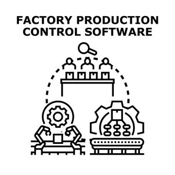 Factory production control software managing industrial processes Illustrazione stock