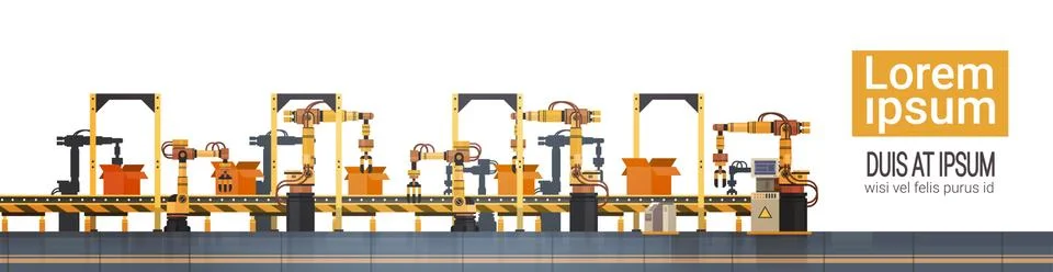 Factory Production Conveyor Automatic Assembly Line Machinery Industrial Stock Illustration