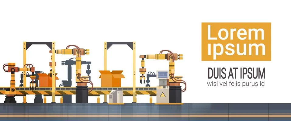 Factory Production Conveyor Automatic Assembly Line Machinery Industrial Stock Illustration