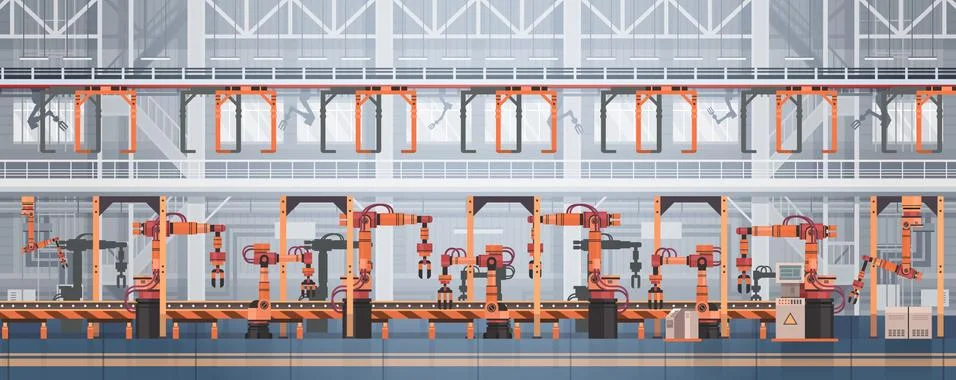 Factory Production Conveyor Automatic Assembly Line Machinery Industrial Illustrazione stock