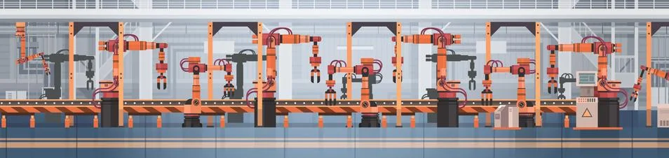 Factory Production Conveyor Automatic Assembly Line Machinery Industrial Stock Illustration
