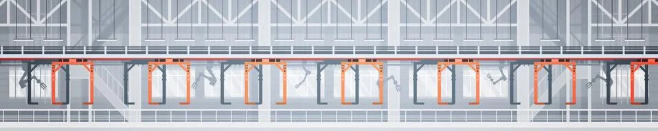 Factory Production Conveyor Automatic Assembly Line Machinery Industrial Stock Illustration