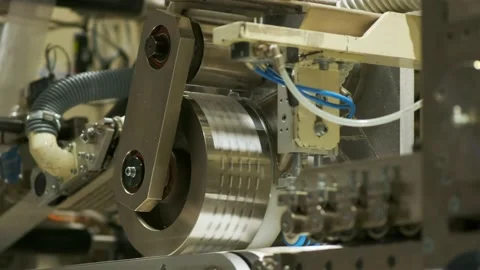 A factory for the production of diapers. The outer layer of diapers is made on Stock Footage 163742968