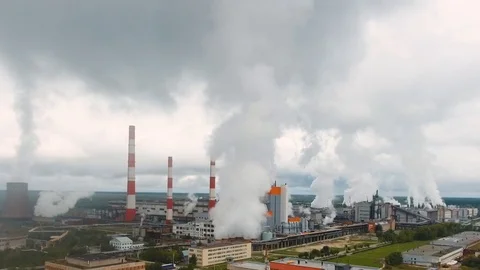 Factory, production enterprise. The view from the top. Bad ecology. Stockbeeldmateriaal 125556766