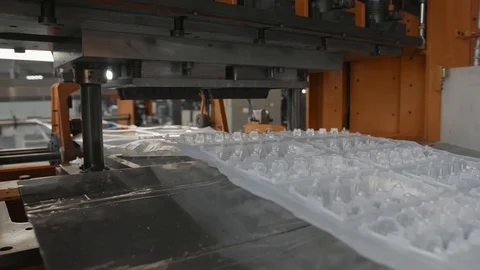 Factory production line, disposable containers automated manufacturing process Stock Footage 116974827