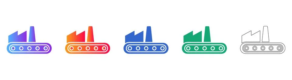 Factory Production Line Icon Set Stockillustratie