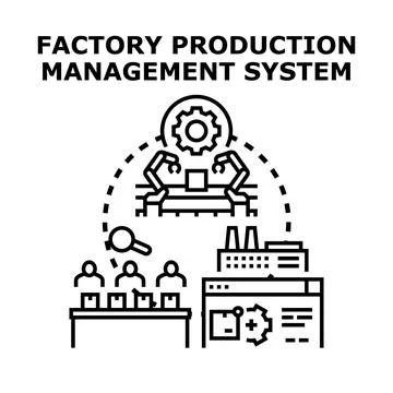 Factory production management system icon illustrating automated process Stock Illustration