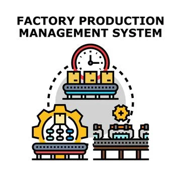 Factory production management system overseeing conveyor belt with boxes 库存插图