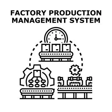 Factory production management system overseeing conveyor belt with boxes Stock Illustration