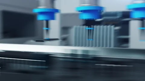 A factory for the production of microchips and chips . A close-up camera trac Video stock 226443639