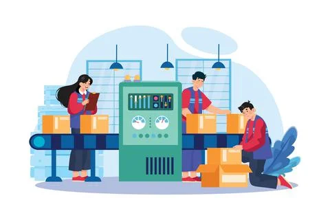 Factory production packaging Illustration concept on white background Illustrazione stock