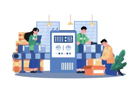 Factory Production Packaging Illustration concept on white background Illustrazione stock