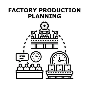 Factory production planning process optimizing industry workflow Stock Illustration