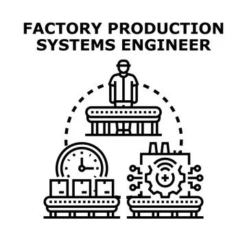 Factory production systems engineer developing manufacturing process Stock-Illustration