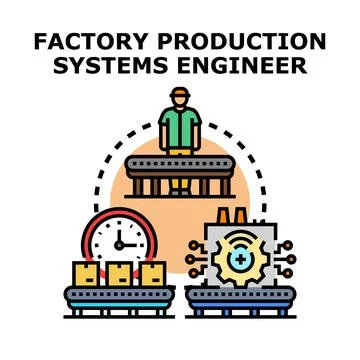 Factory production systems engineer developing manufacturing process Stock Illustration