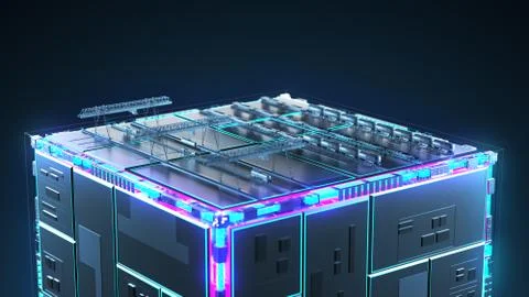 Factory for the production of wagons. Technology cube for providing information Stock Illustration