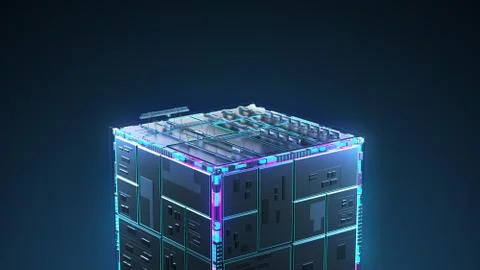 Factory for the production of wagons. Technology cube for providing information Stock Illustration