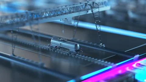 Factory for the production of wagons. Technology cube for providing information Stock Illustration