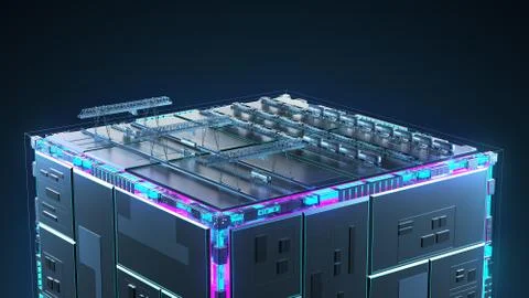 Factory for the production of wagons. Technology cube for providing information. 스톡 일러스트