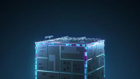 Factory for the production of wagons. Technology cube for providing information. Иллюстрация