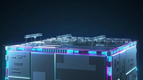 Factory for the production of wagons. Technology cube for providing information. Stock Illustration