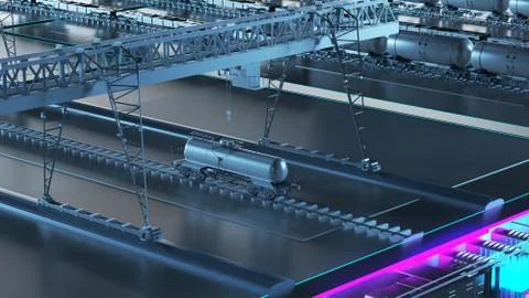 Factory for the production of wagons. Technology cube for providing information. Stock Illustration