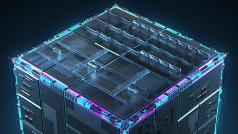 Factory for the production of wagons. Technology cube for providing information. Иллюстрация