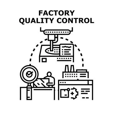 Factory quality control process ensuring product standards and inspection Stock Illustration