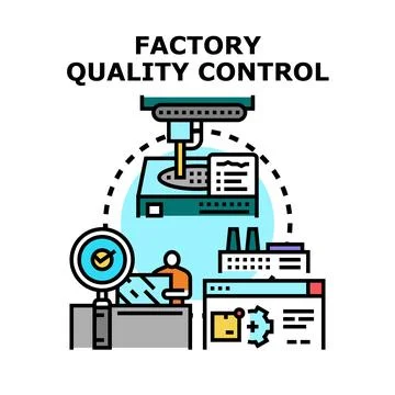 Factory quality control process ensuring product standards and inspection Stock Illustration