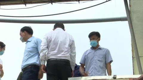 Factory Representatives Close Wastewater Treatment Tank Cover Stock Footage 344950367
