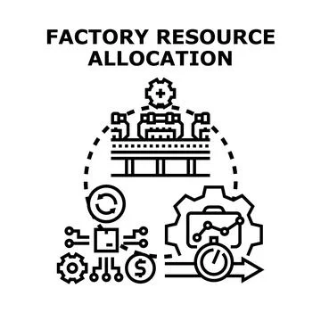 Factory resource allocation optimizing industrial production processes Stock Illustration