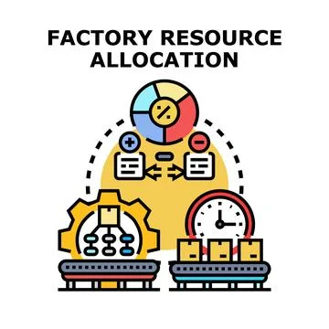 Factory resource allocation optimizing production planning icon Stock Illustration