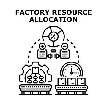 Factory resource allocation optimizing production planning icon 库存插图