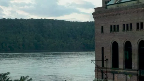 Factory by River at Dusk Video stock 301575095