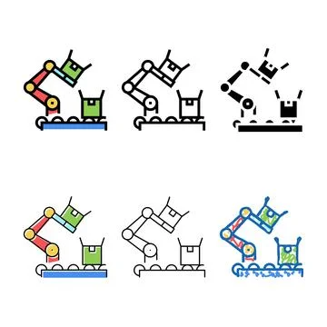 Factory robot transportation modern box on conveyor color icon vector イラスト素材