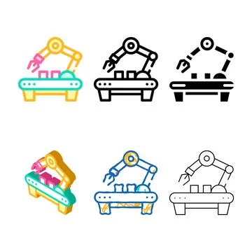 Factory robotic arm color icon vector variants Stock Illustration