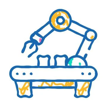 Factory robotic arm icon doodle illustration Illustrazione stock