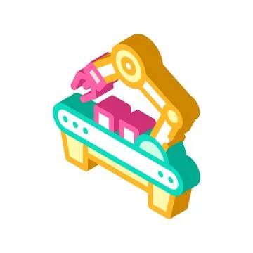 Factory robotic arm isometric icon vector illustration Illustrazione stock