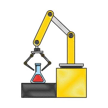 Factory robotic arm with laboratory test tube drawing color Stock Illustration