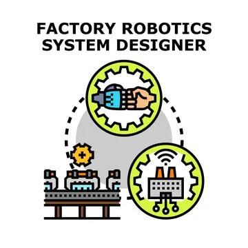Factory robotics system designer developing automation manufacturing system Stock Illustration