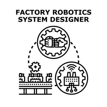 Factory robotics system designer developing automation manufacturing system Stock Illustration